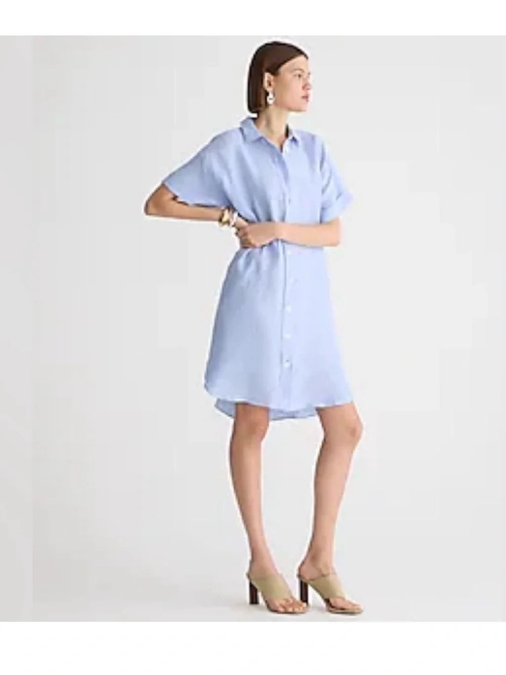 J Crew Capitaine blue 100% Linen Shirt Dress pockets belted M
